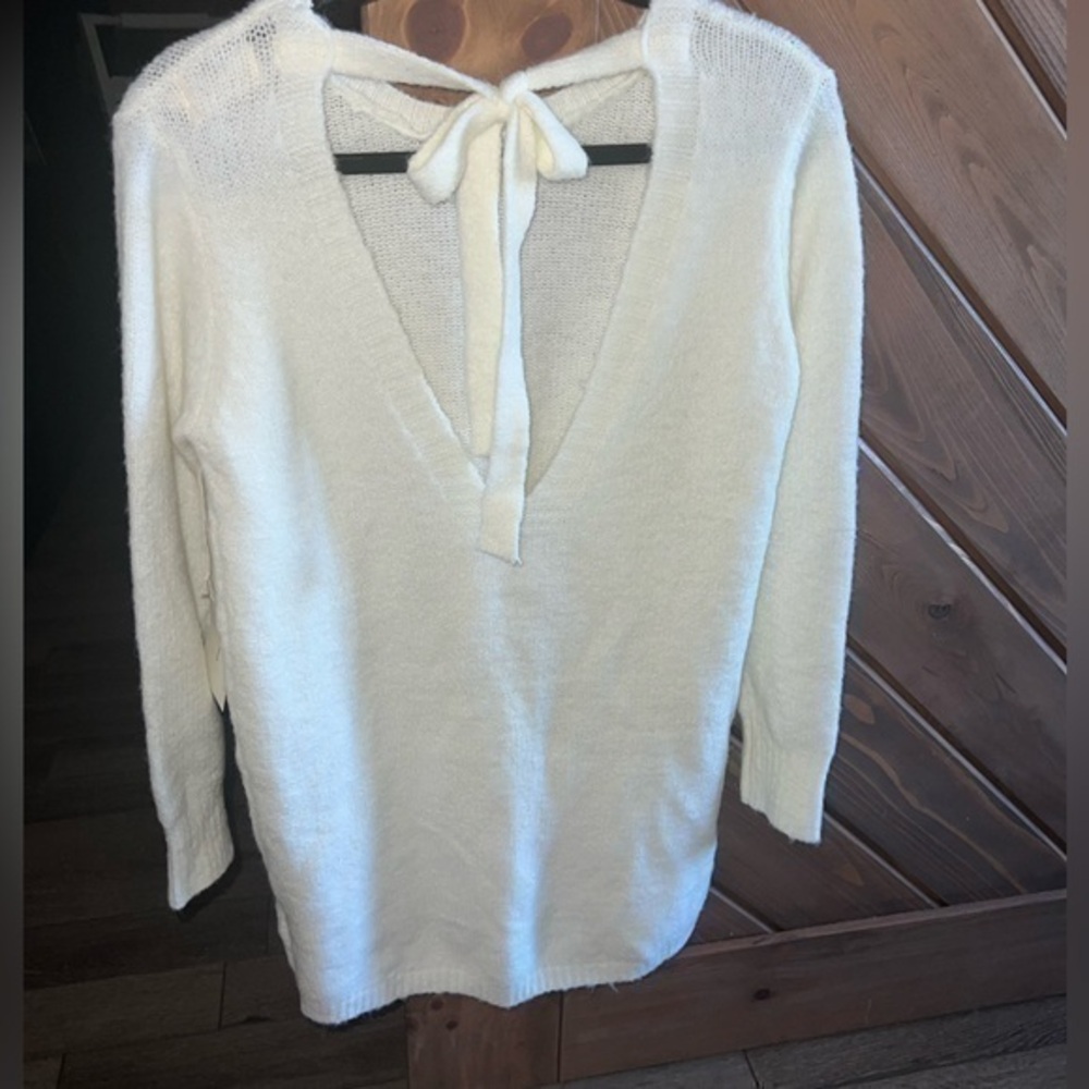 NWT DREAMERS CREAM SCOOP BACK FUZZY SWEATER DRESS SZ XS